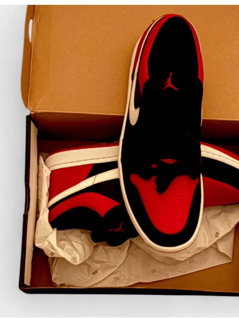 Jordan Low-Top Sneakers in Black, Red & White